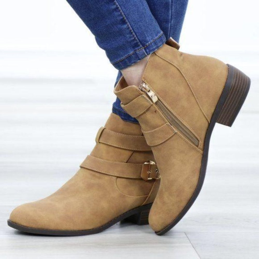 Vegan Nubuck Chestnut Color Ankle Boots Gold Acces - Picture 9 of 9
